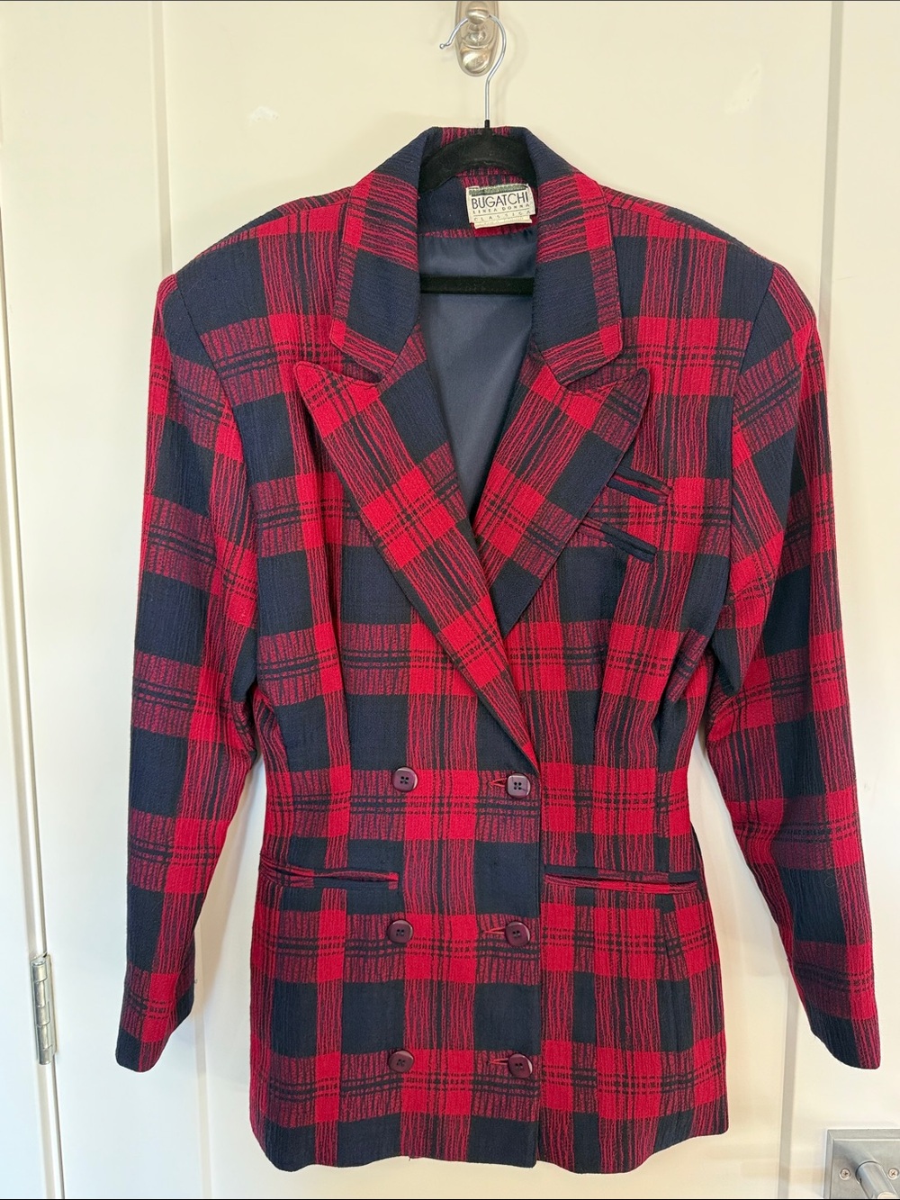 Vintage Bugatchi Power Plaid Blazer| Size 8 - Picture 3 of 6